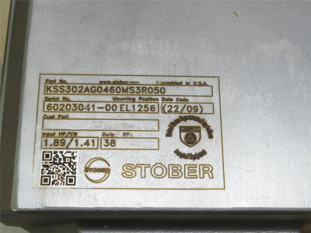 Stober KSS302AG0460MS3R050; Gearbox; 46:1 Ratio; RA; 1.89HP