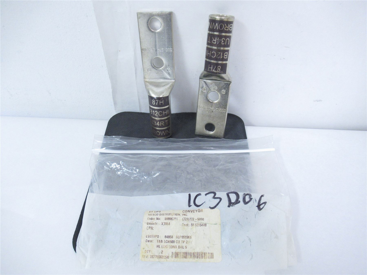 Blackburn LCN500; Lot-2 Copper 2-Hole Lug 500 kcmil 1/2"Hole