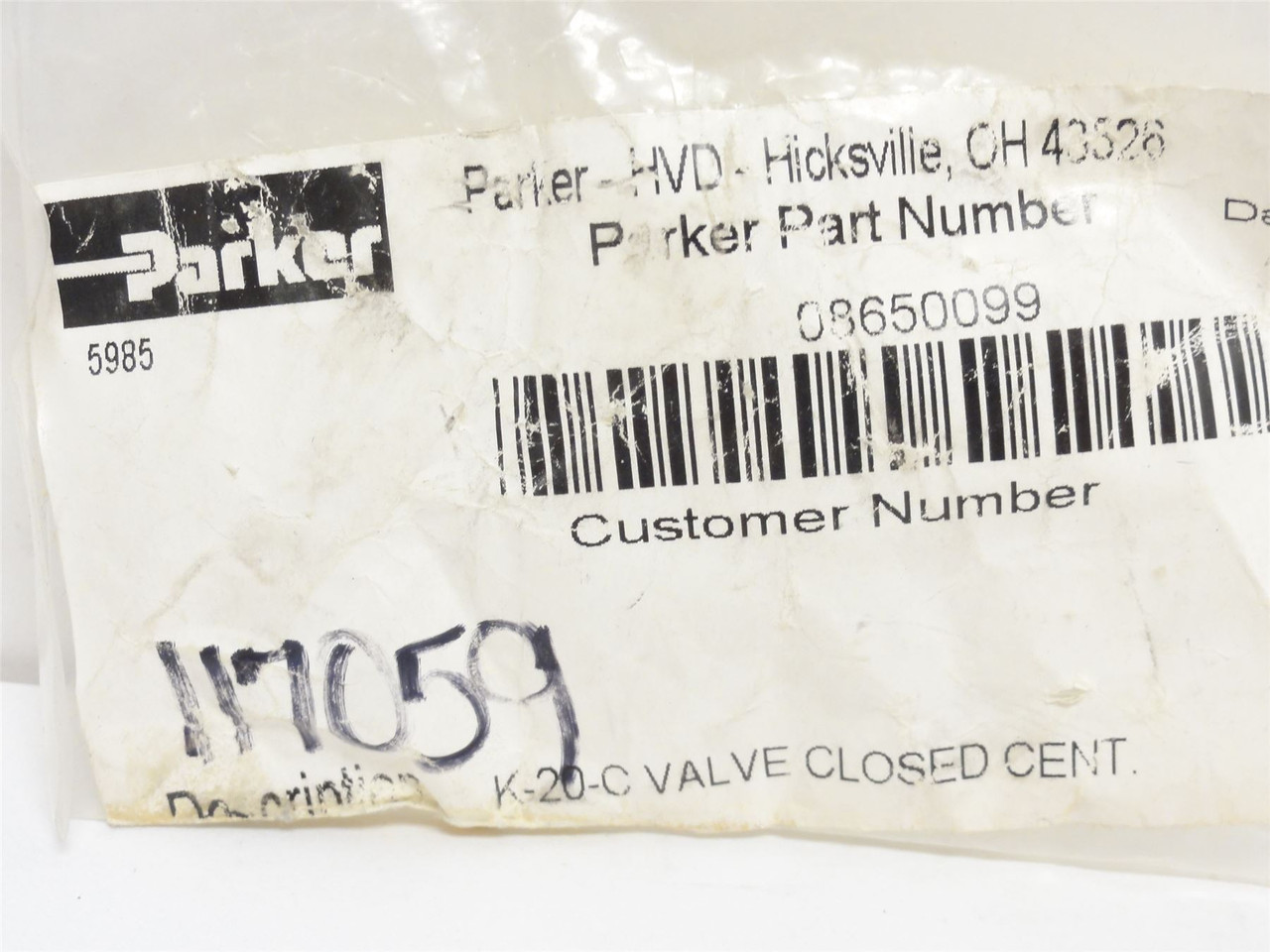 Parker 8650099; Closed Center Valve Nut K-20-C