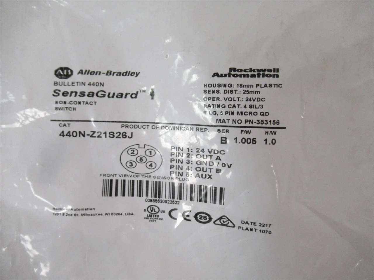 Allen-Bradley 440N-Z21S26J; Contact Switch 24VDC 25mmDistance