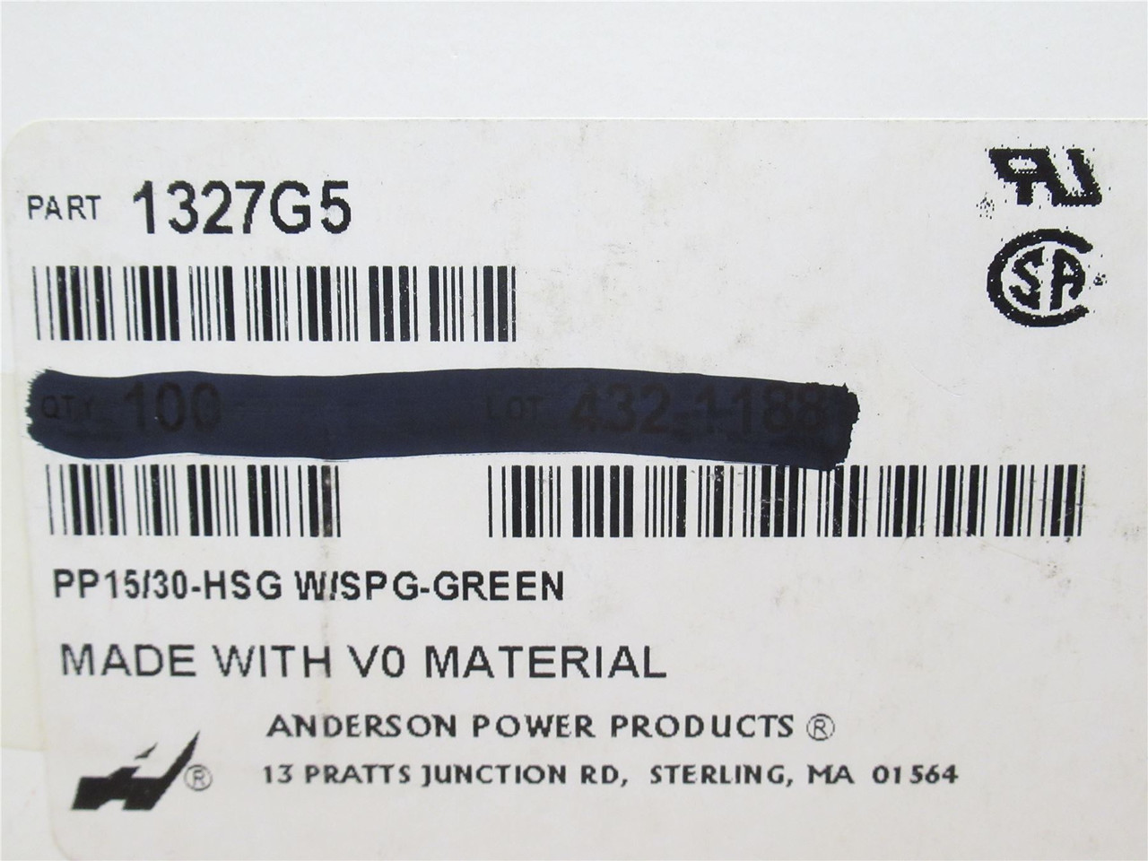 Anderson 1327G5; Lot-10 Connector Housing; Green; 1 Position