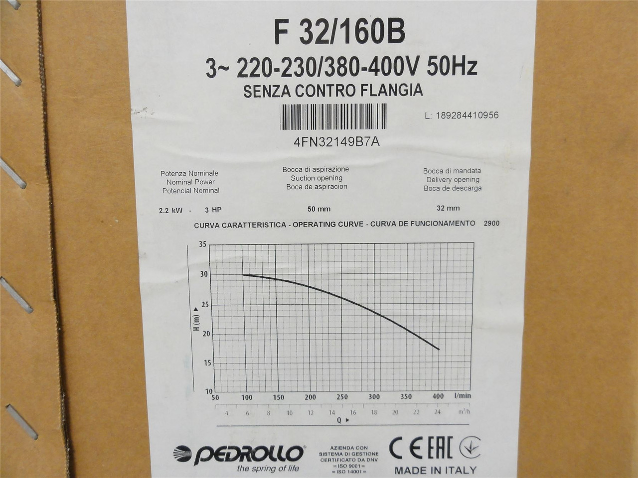 Pedrollo F32/160B; Centrifugal Pump 2.2kW; 380-400VAC
