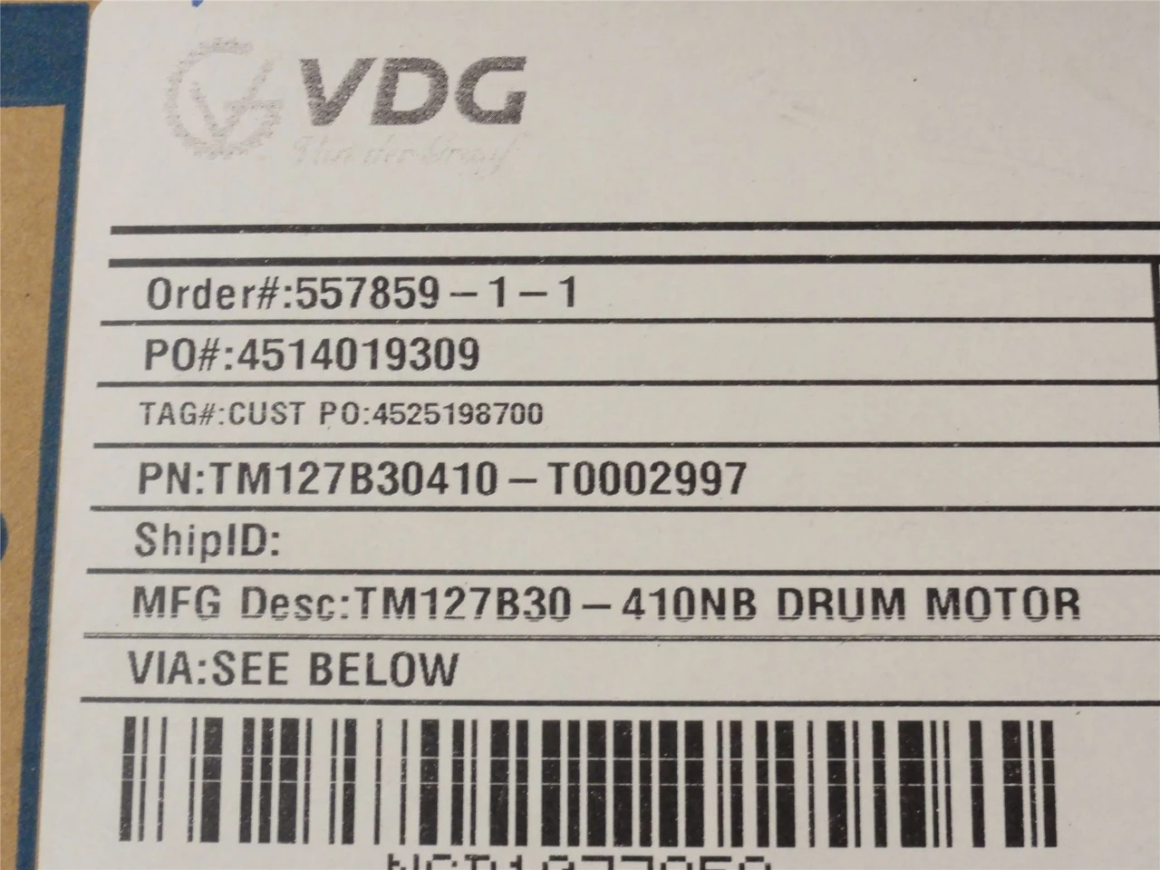 VanderGraaf TM127830410-T0002997; Drum Motor 24-7/8"L 201fpm
