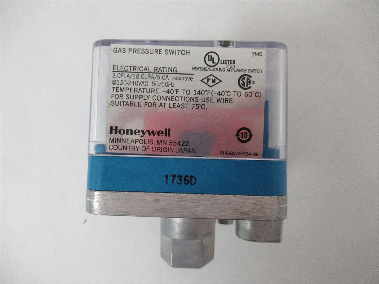 Honeywell C6097A; Gas Limit Pressure Switch 3-21"WC