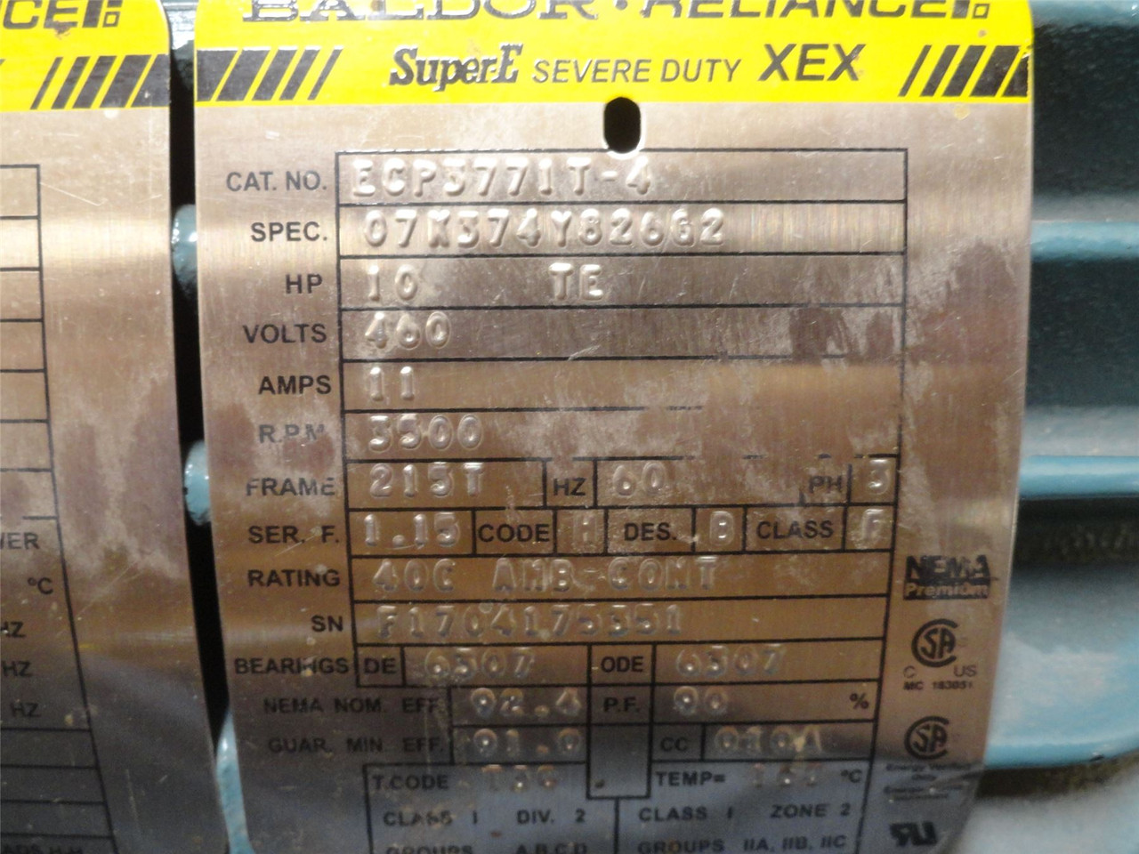 Baldor ECP3771T-4; Severe Duty Motor 10HP 460VAC; 3500RPM
