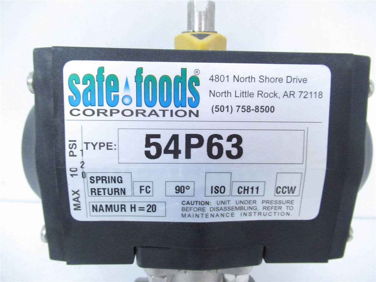 Safe Foods Corp 1514835; Actuated Valve 316SS 1/2"NPT 54P63