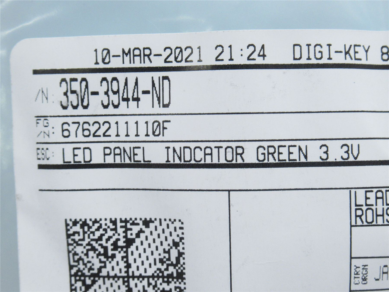 Dialight 762211110F; Lot-2; LED Panel Indicator Green 3.3V
