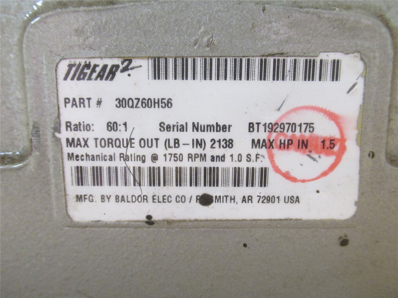 Dodge 30QZ60H56; Gear Reducer; RA; 60:1 Ratio; 1-1/2HP