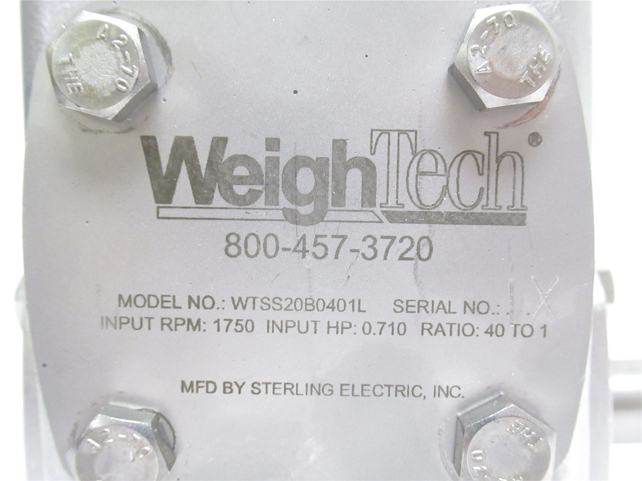 Sterling WTSS20B0401L; WeighTec Gear Reducer; SS; 40:1 Ratio