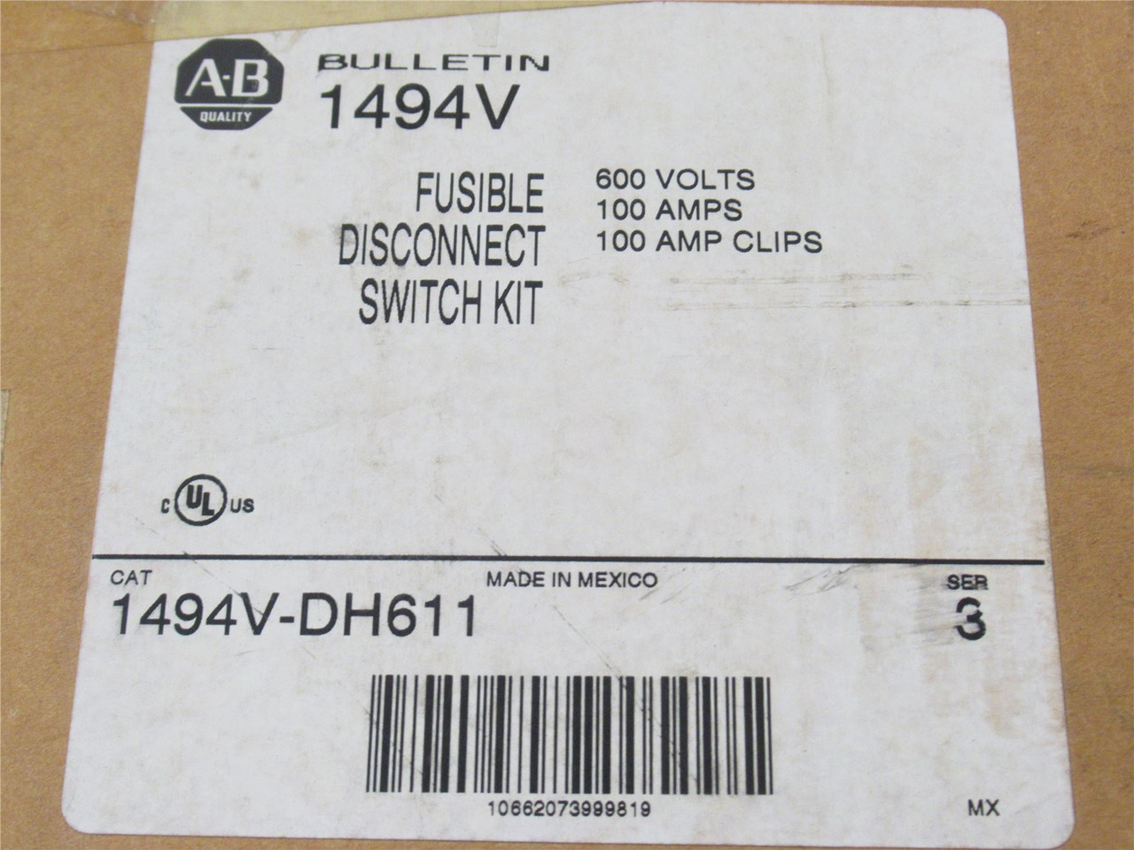 Allen-Bradley 1494V-DH611; Fusible Disconnect Switch 100A 600V