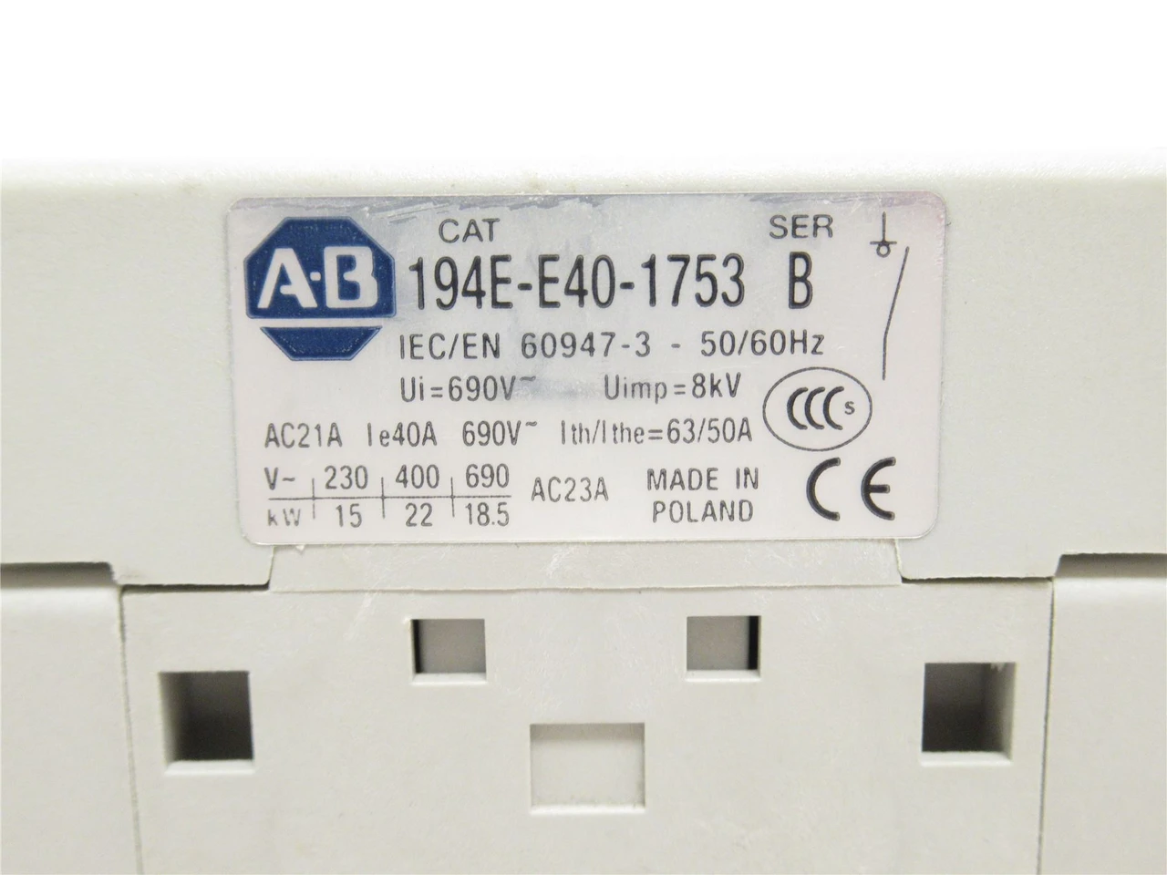 Allen-Bradley 194E-E40-1753; Disconnect Switch; NO knob