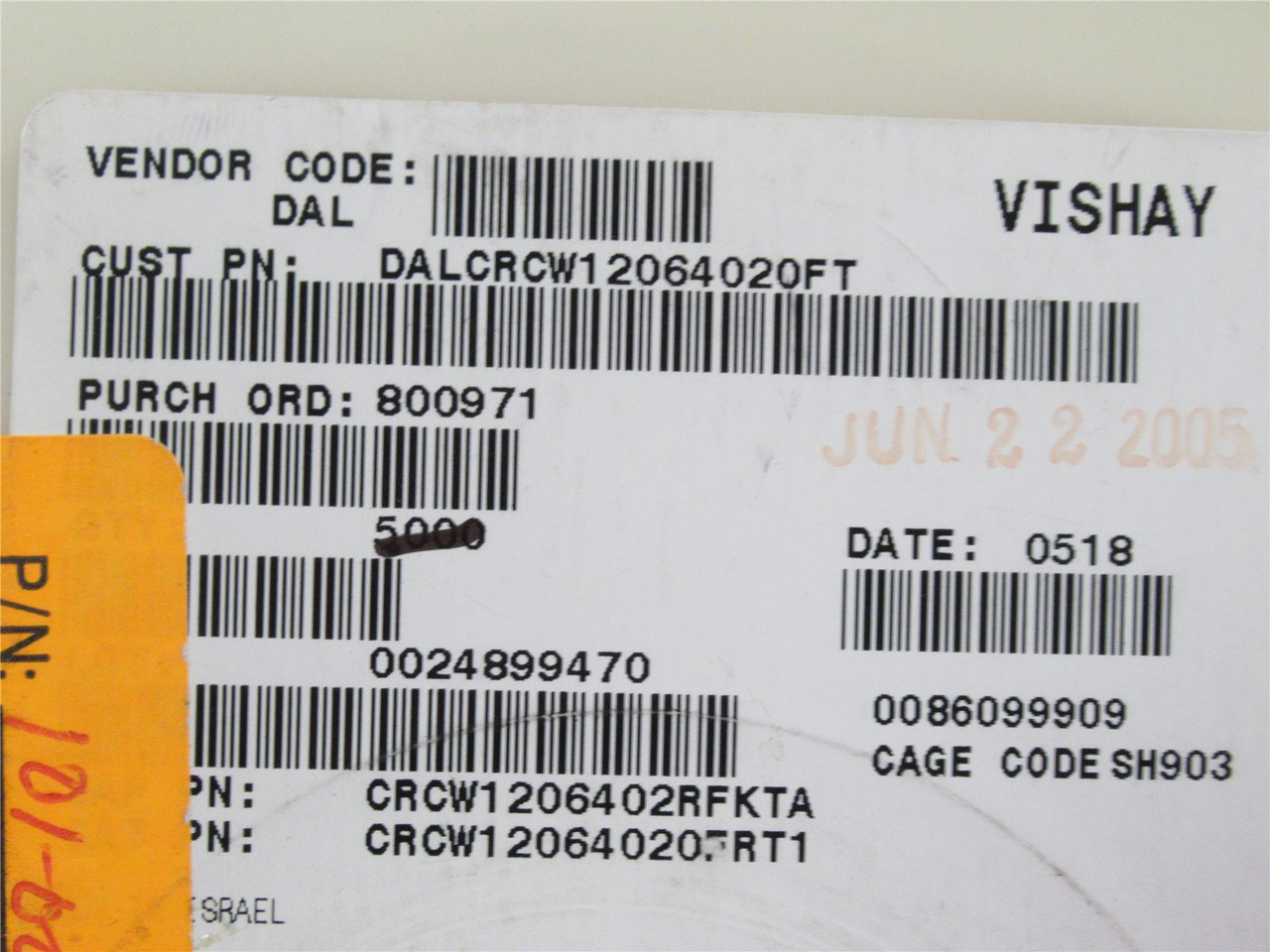 Vishay DALCRCW12064020FT; Lot-4800 Thick Film Resistor 402ohm