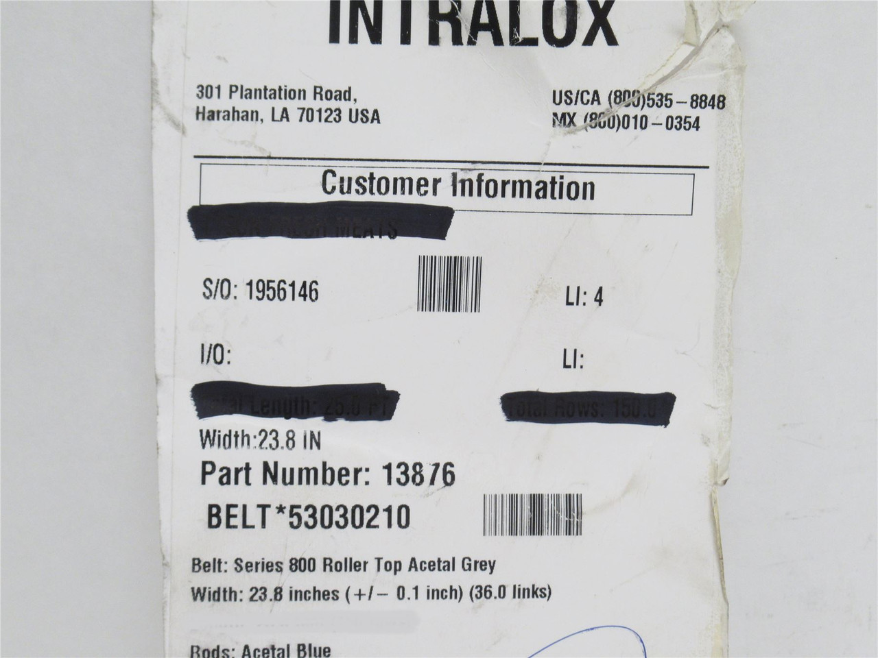 Intralox 5330210-5; Roller Top Conveyor Belt; 24" W x 5' Long