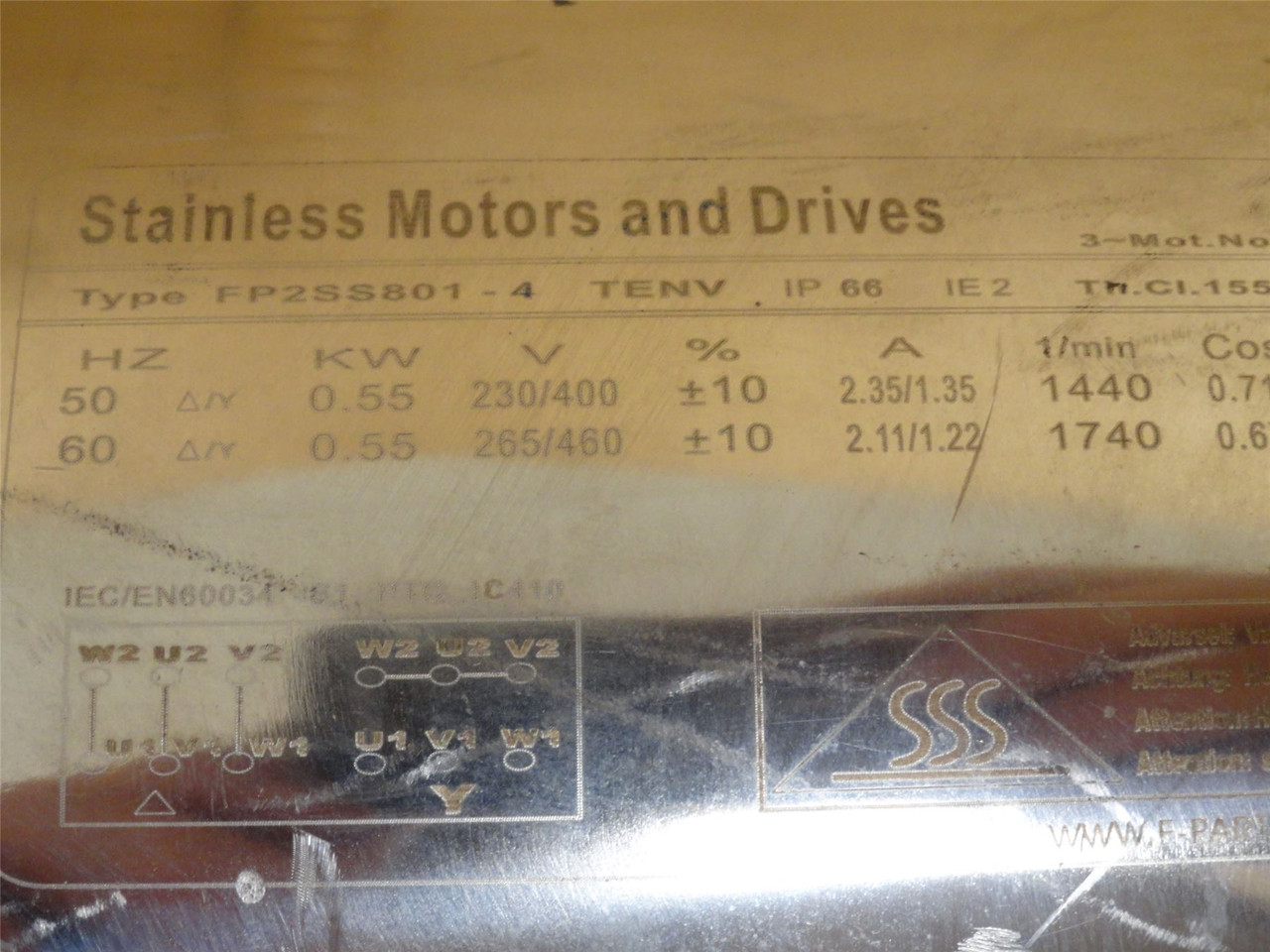 Dertec FP2SS801-4-TENV; AC Motor SS; 0.55kW; 265/460V; 1740RPM
