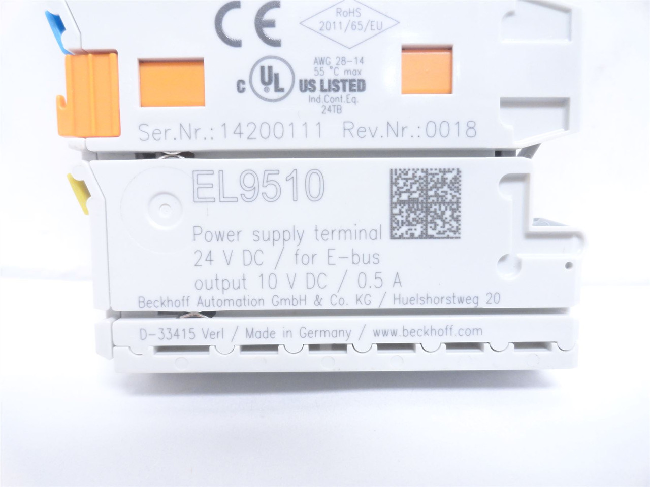 Beckhoff EL9510; EtherCAT Power Supply Terminal; 10VDC