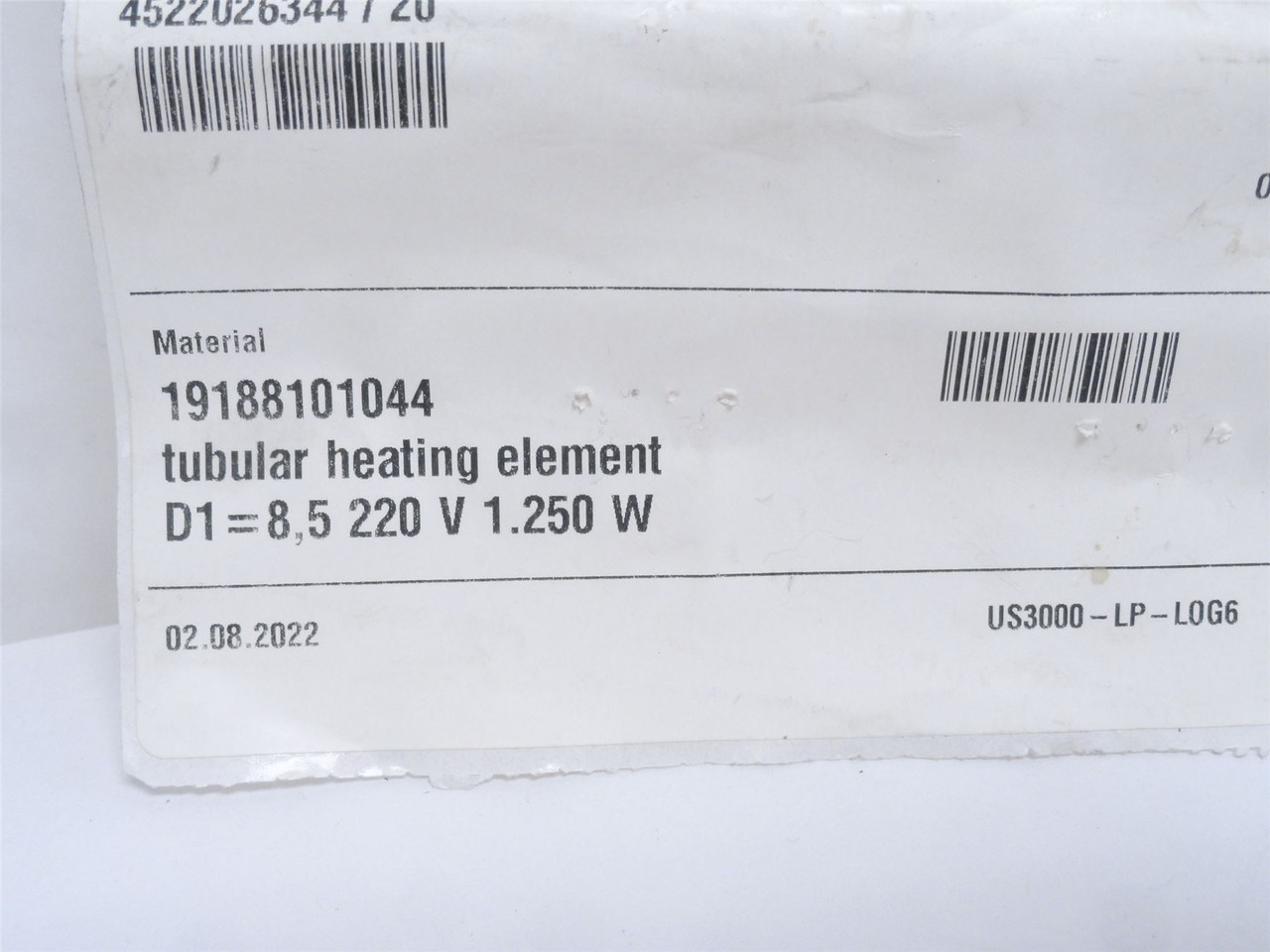 Multivac 19188101044; Tubular Heating Element; 1250W; 220VAC