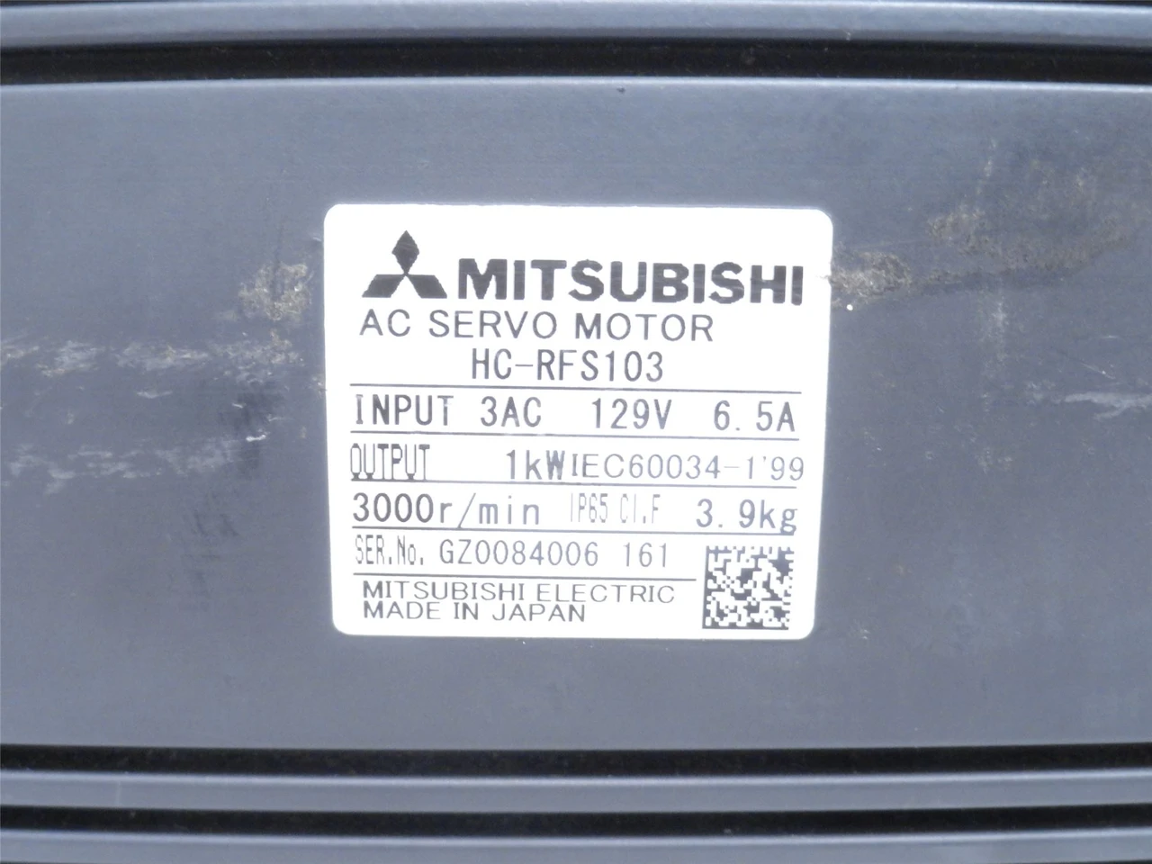 Mitsubishi HC-RFS103; Servo Motor; 1kW; 3000r/min; 129V; 6.5A