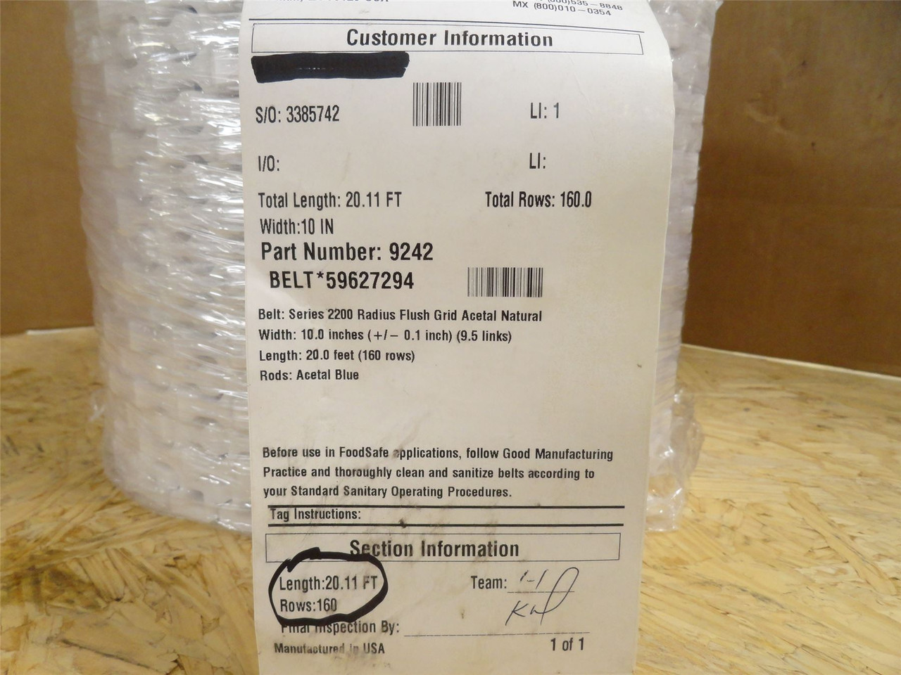 Intralox S2200-10-20; Flush Grid Belt; 10" Wide x 20' Long