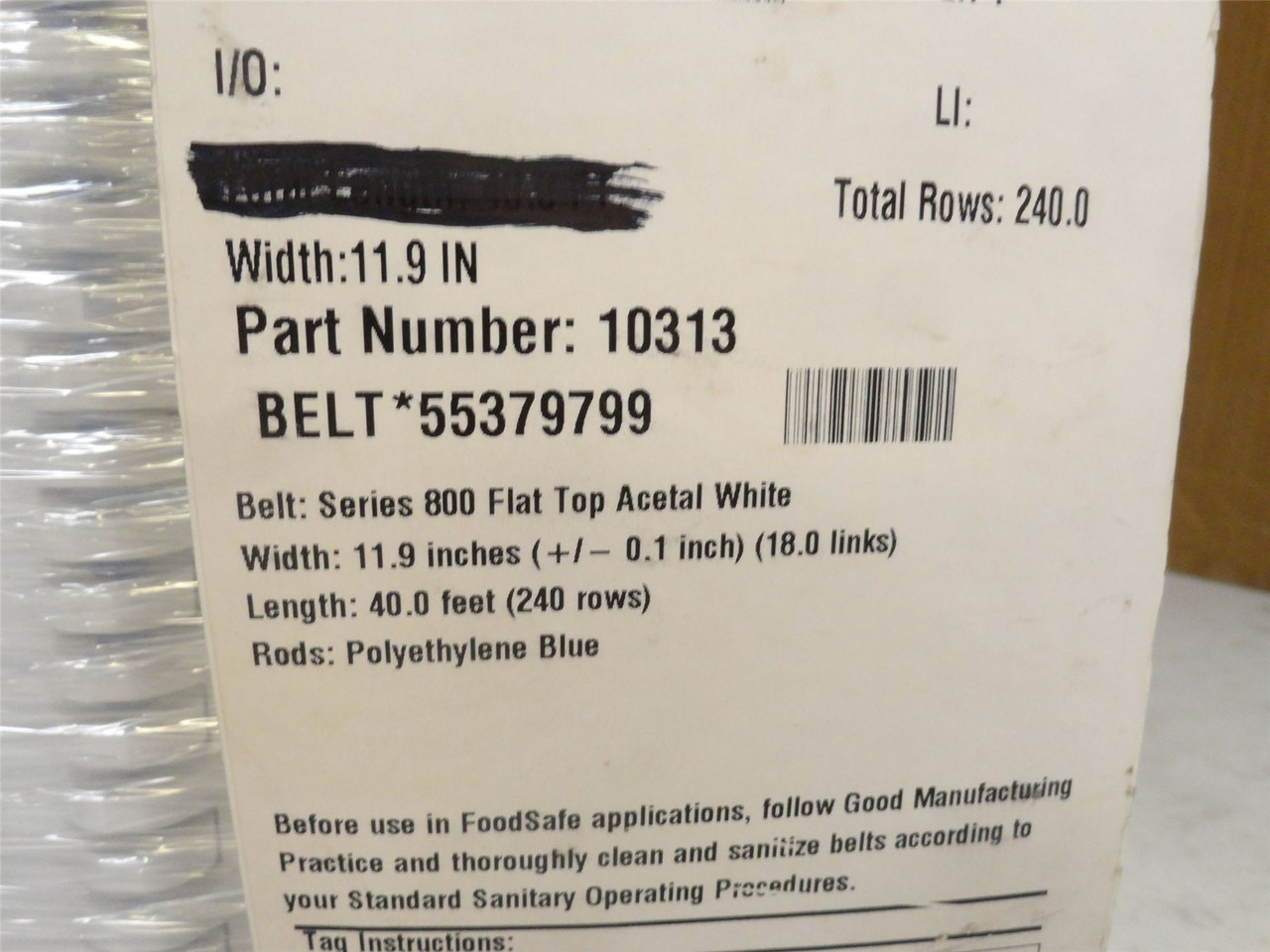 Intralox S800-12-18.33; Flat Top Belt; 12" W x 18.33' L