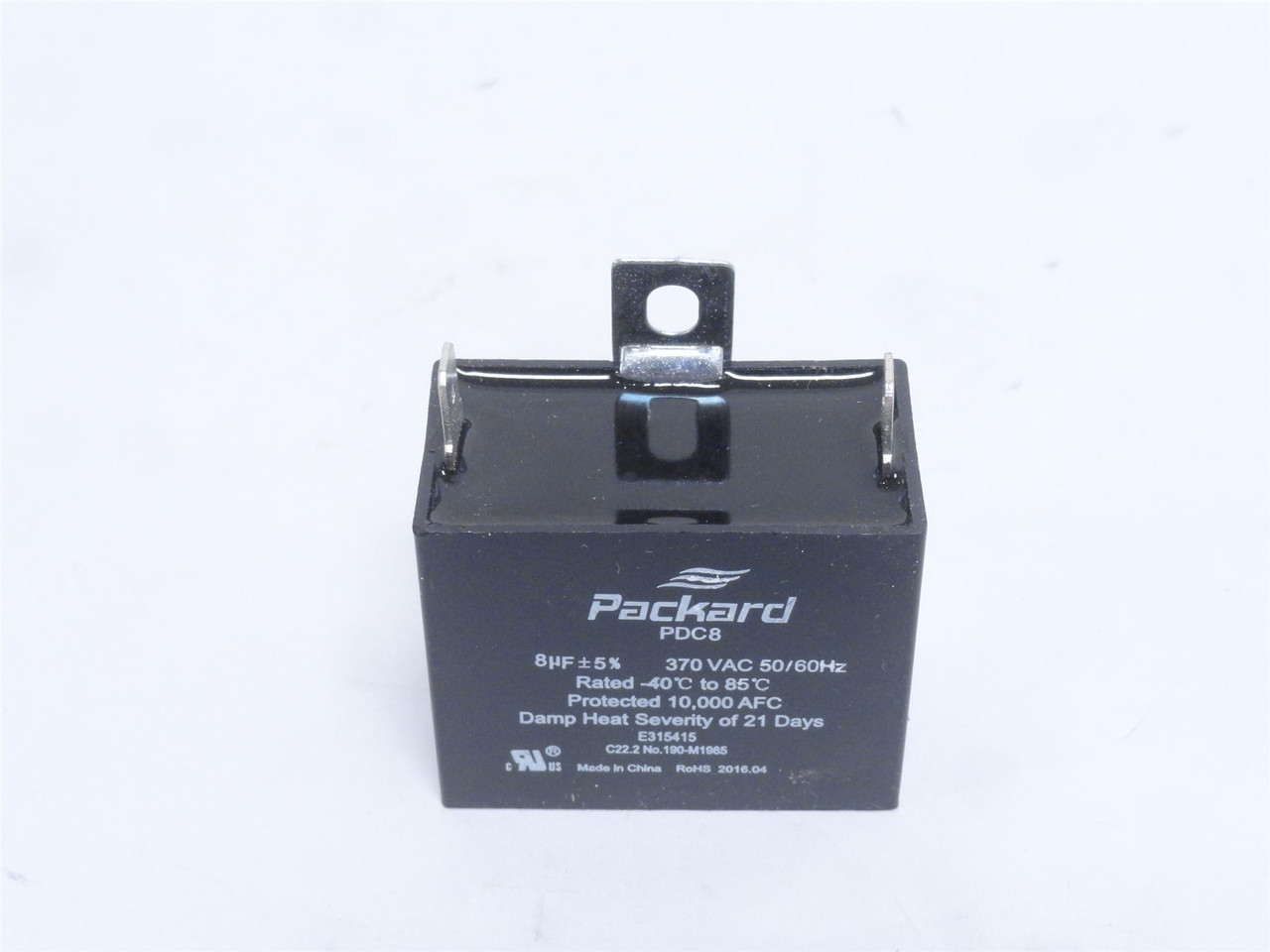 Packard PDC8; Rectangle Motor Run Capacitor; 8MFD; 370VAC