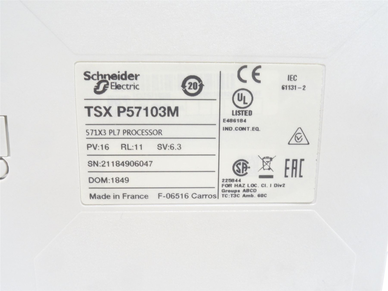 Schneider TSXP57103M; Single-Format PL7 I/O Processor