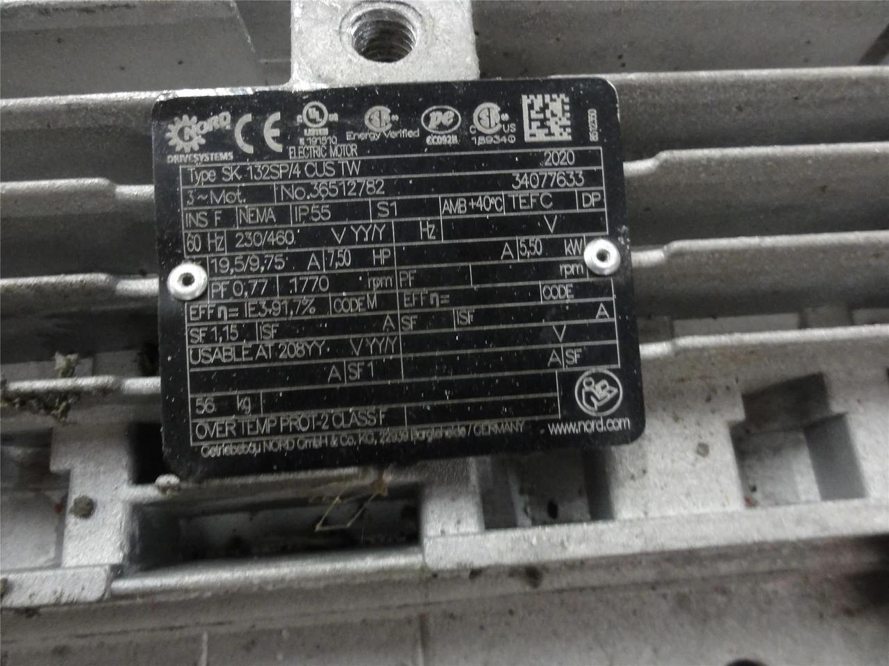 Nord SK132SP/4 CUS TW; MotorGearbox 7.5HP 230/460 4.61:1 ratio