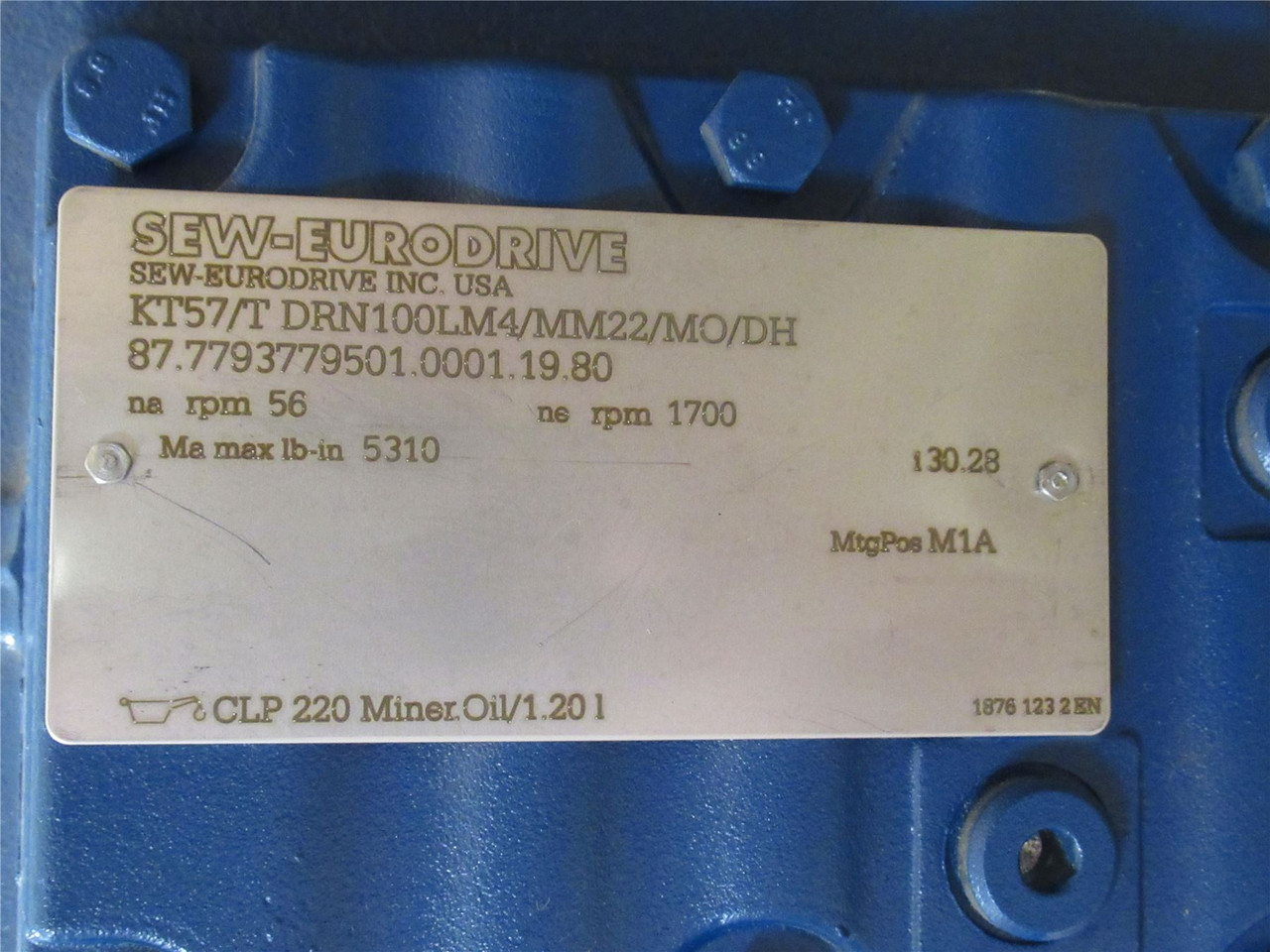 SEW KT57/TDRN100LM4/MM22/MO/DH; AC Gearmotor; 30.28:1 Ratio