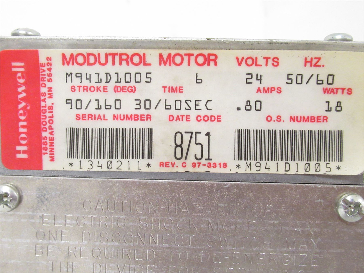 Honeywell M941D1005; Modutrol Motor;24VAC;0.80A;18W;30/60 Sec