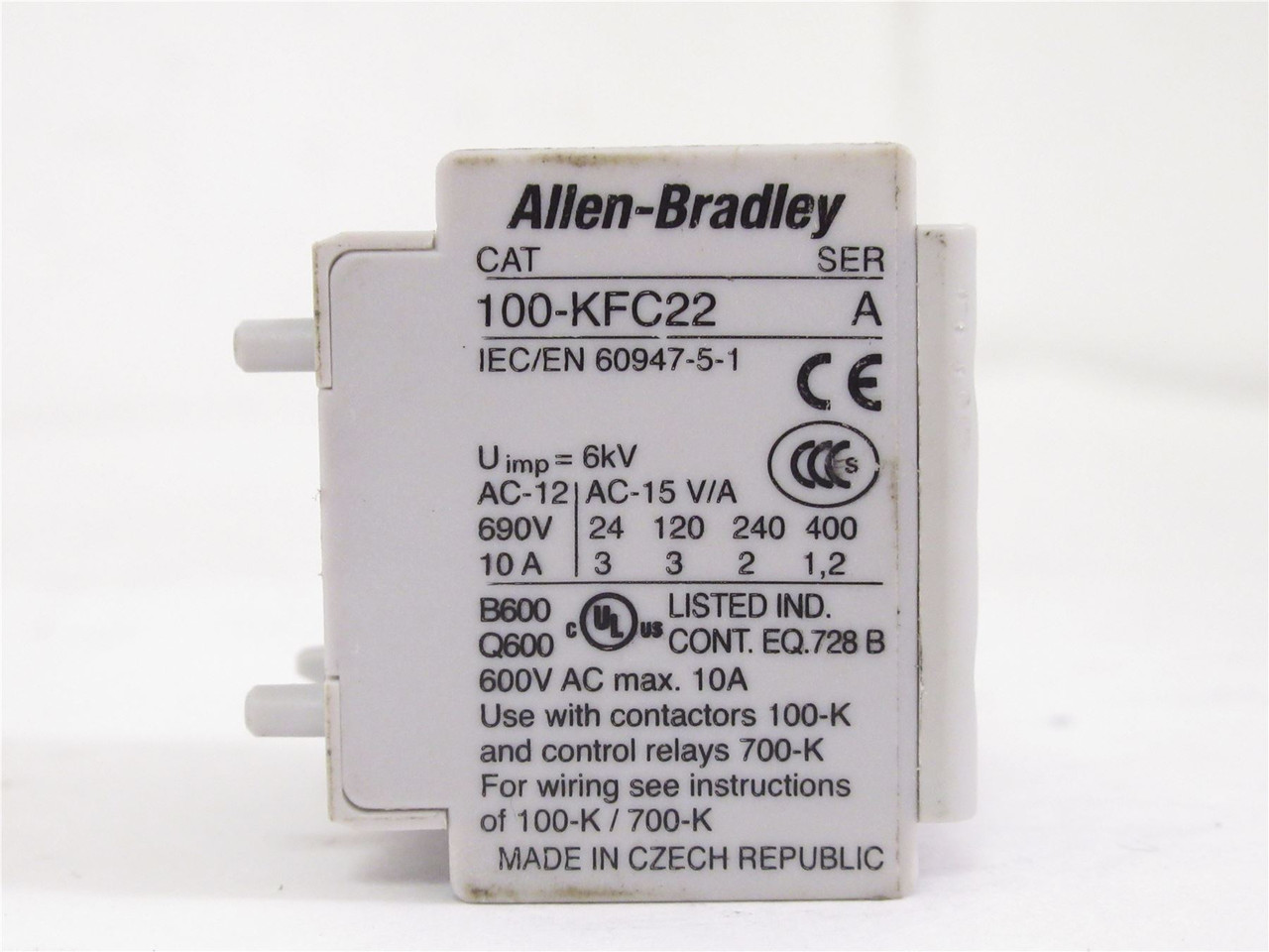 Allen-Bradley 100-KFC22; Auxiliary Contact Block; 4-Pole; 12A