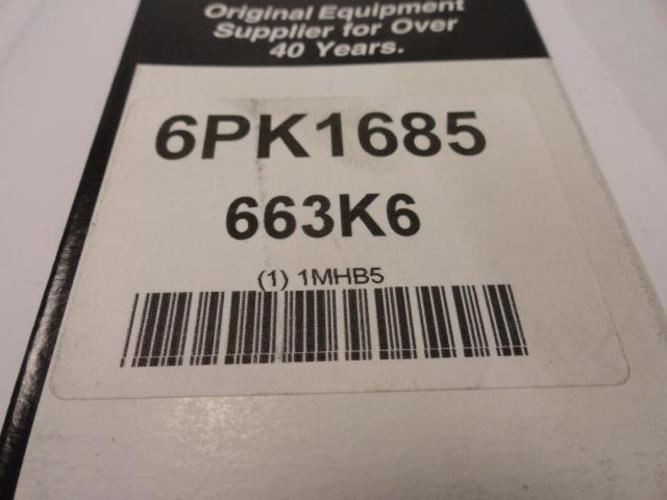 Bando 6PK1685; Serpentine Belt 663K6; 6-ribs 66.3"L; 1MHB5