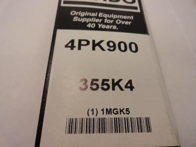 Bando 4PK900; Serpentine Belt 355K4; 4-ribs 35.5"L; 1MGK5