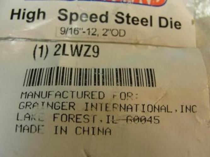 Westward 2LWZ9; Round Solid Die; 9/16"-12; Right Hand