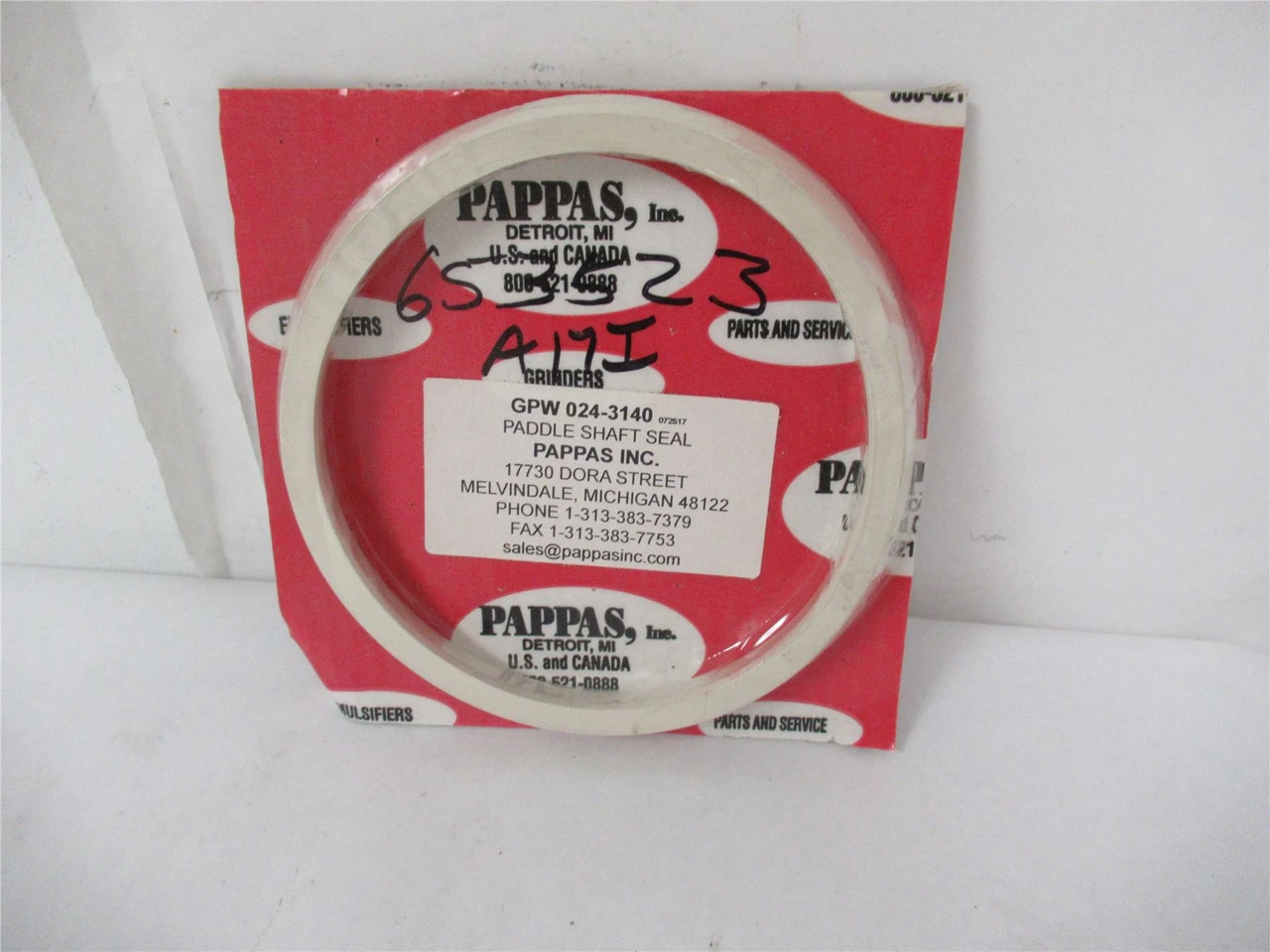 Pappas Inc GPW 024-3140; Paddle Mixer Seal 7" OD