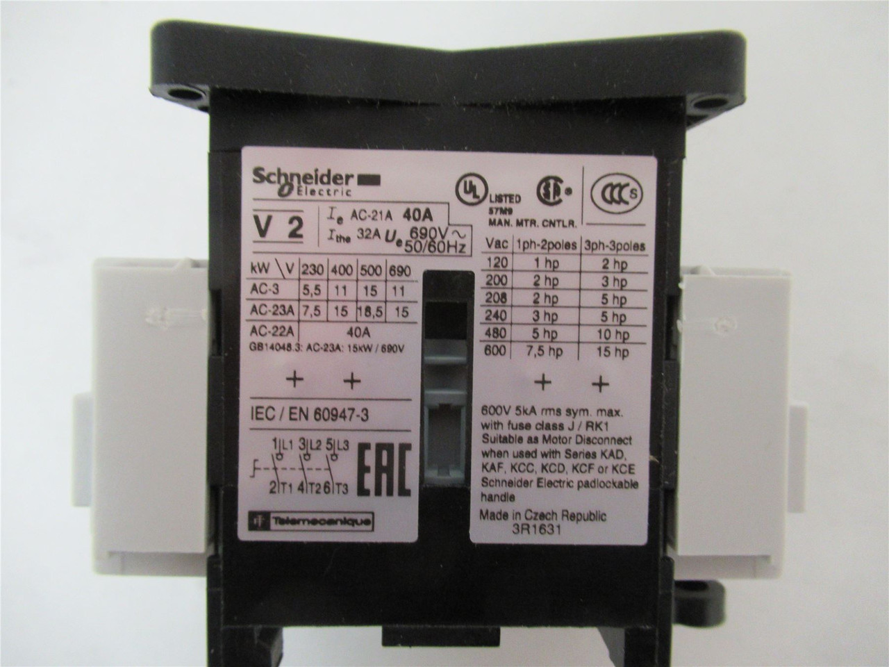 Schneider V2; Electric Base for use with Vario Series IP20 3P