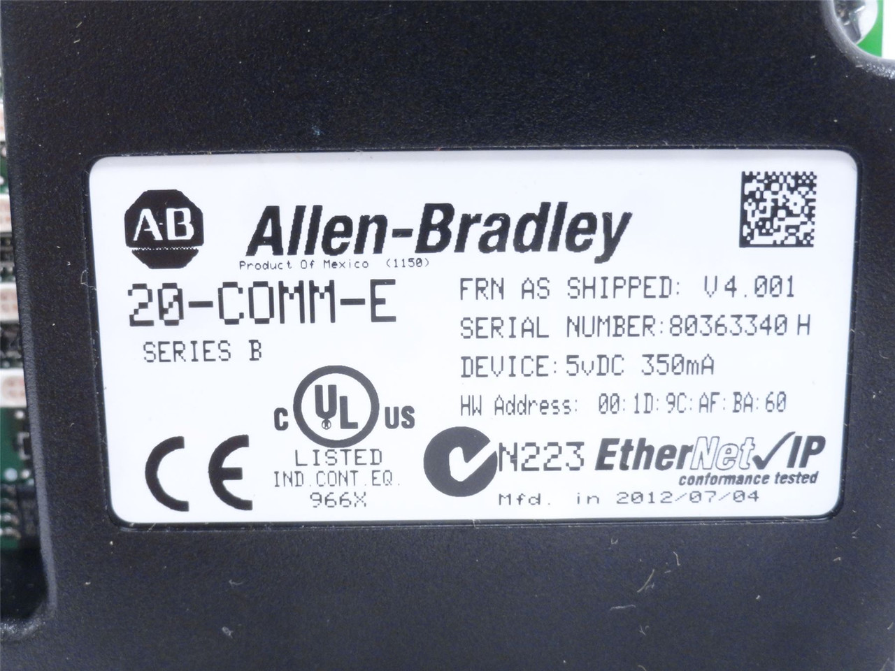 Allen-Bradley 20-COMM-E; EtherNet/IP to DPI Adapter; 5VDC