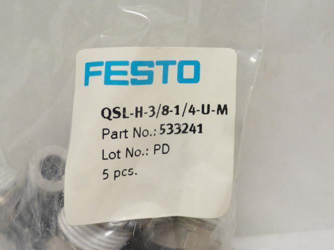 Festo QSL-H-3/8-1/4-U-M; Bag-5 L-Fitting 533241; 1/4"Tube xR3/8
