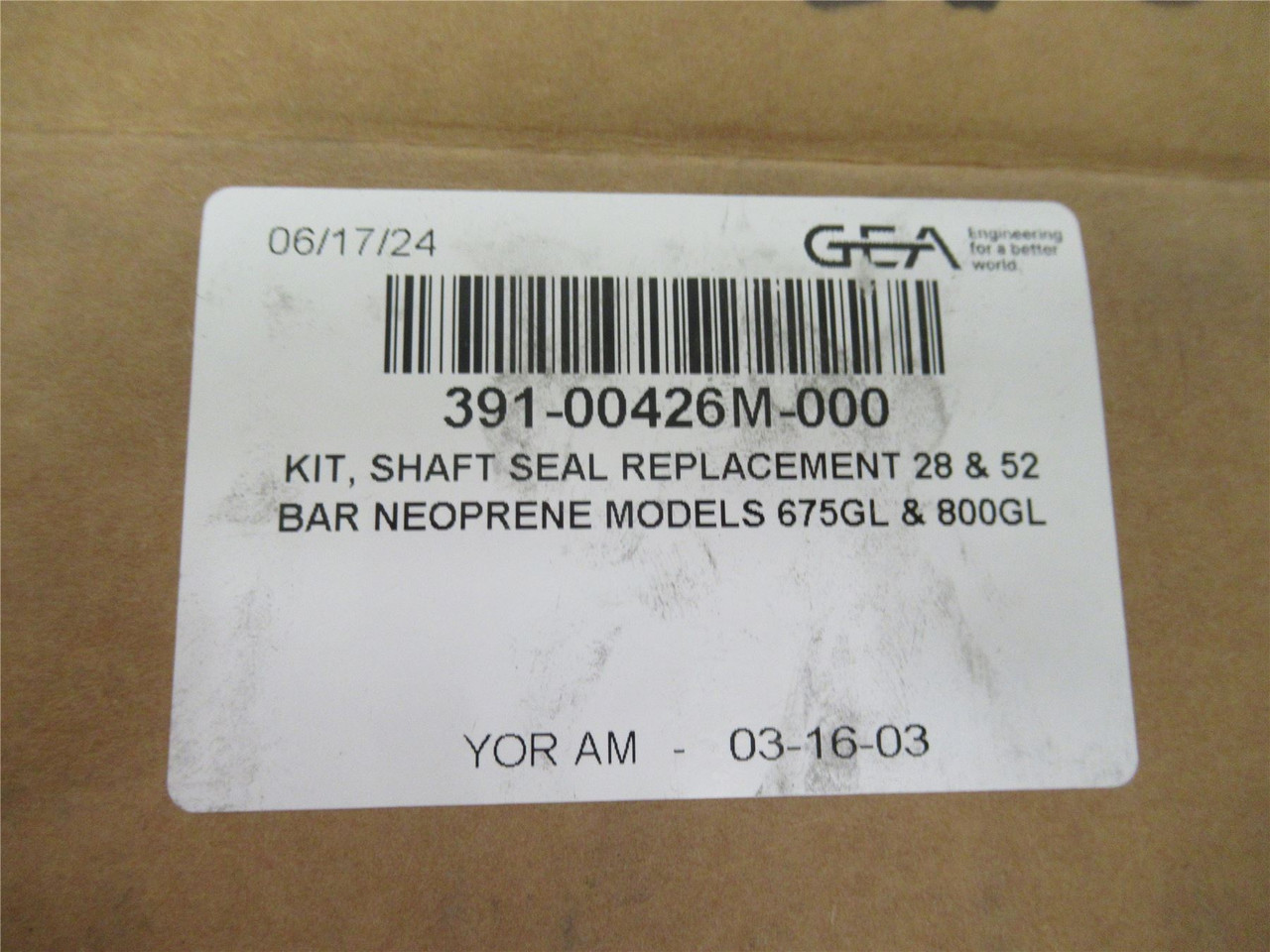 GEA 391-00426M-000; Kit Shaft Seal Replacement 28 & 52 Bar