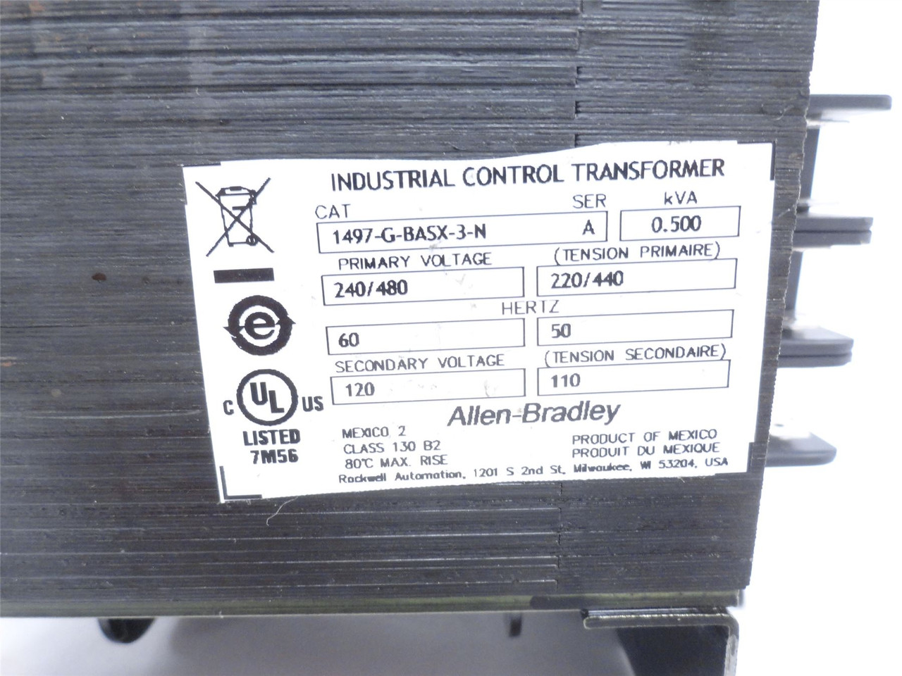 Allen-Bradley 1497-G-BASX-3-N; Transformer 500vA; 240/480VAC