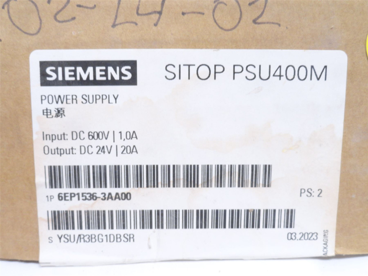 Siemens 6EP1536-3AA00; Power Supply; 600VAC In; 24VDC Out