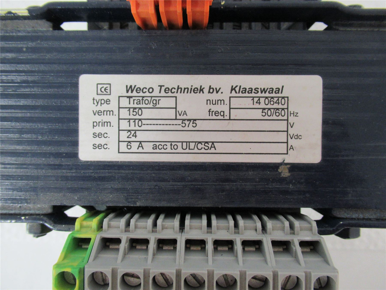 Weco Techniek 140640; Transformer 150VA; Pri-110-575V Sec-24V