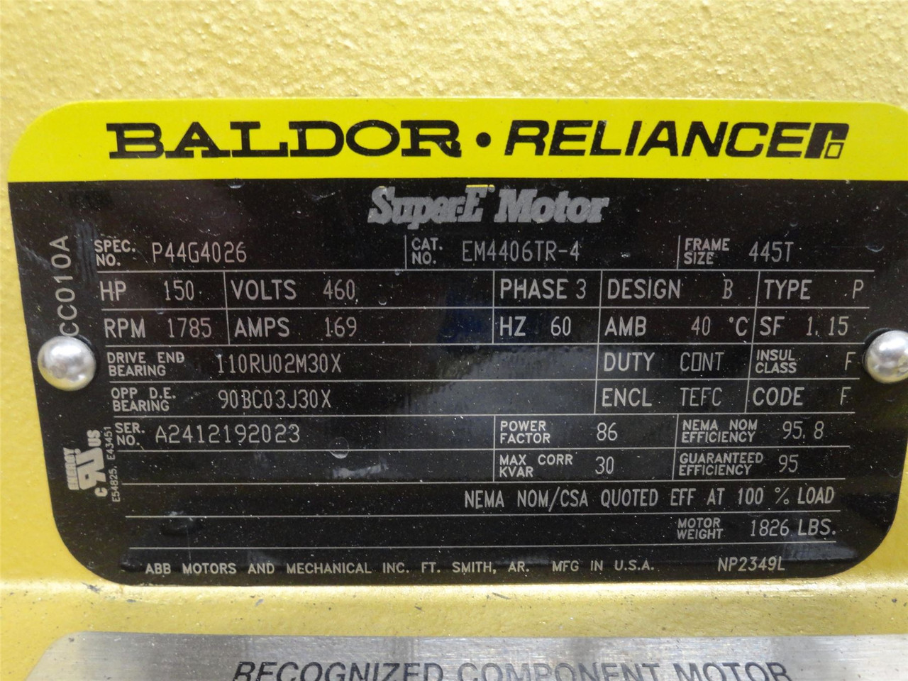 Baldor EM4406TR-4; AC Motor; 150HP; 460V; 1785RPM; 3PH; 60HZ