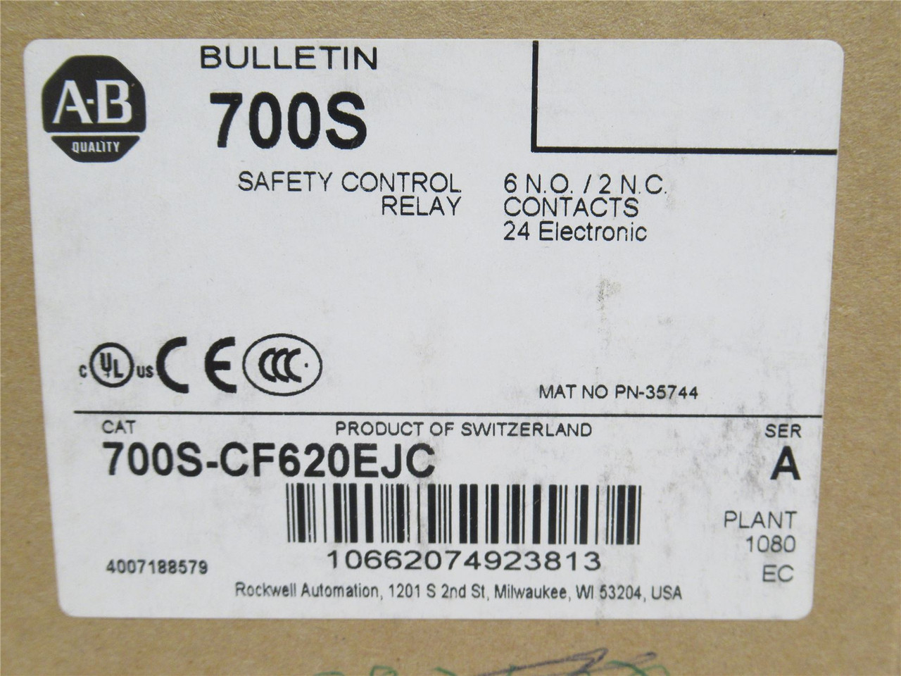 Allen-Bradley 700S-CF620EJC; Relay 24A; 8P; 600V; Coil: 24VDC