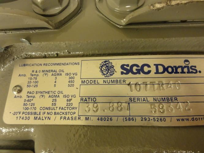 SGC Dorris 107TR40; Shaft Mount Gearbox; 39.887:1; 2"ID