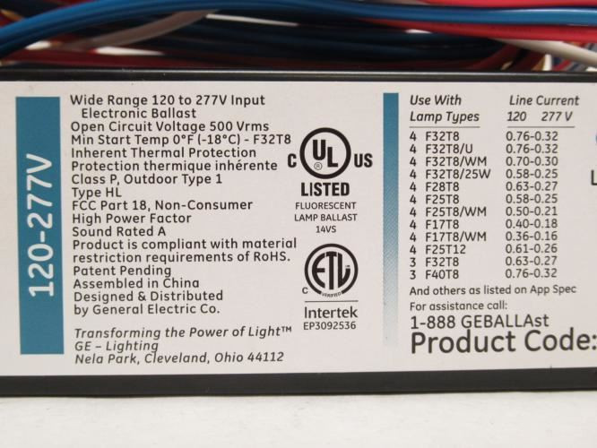 GE GE432-MVPS-L; Electronic Ballast; Programmed