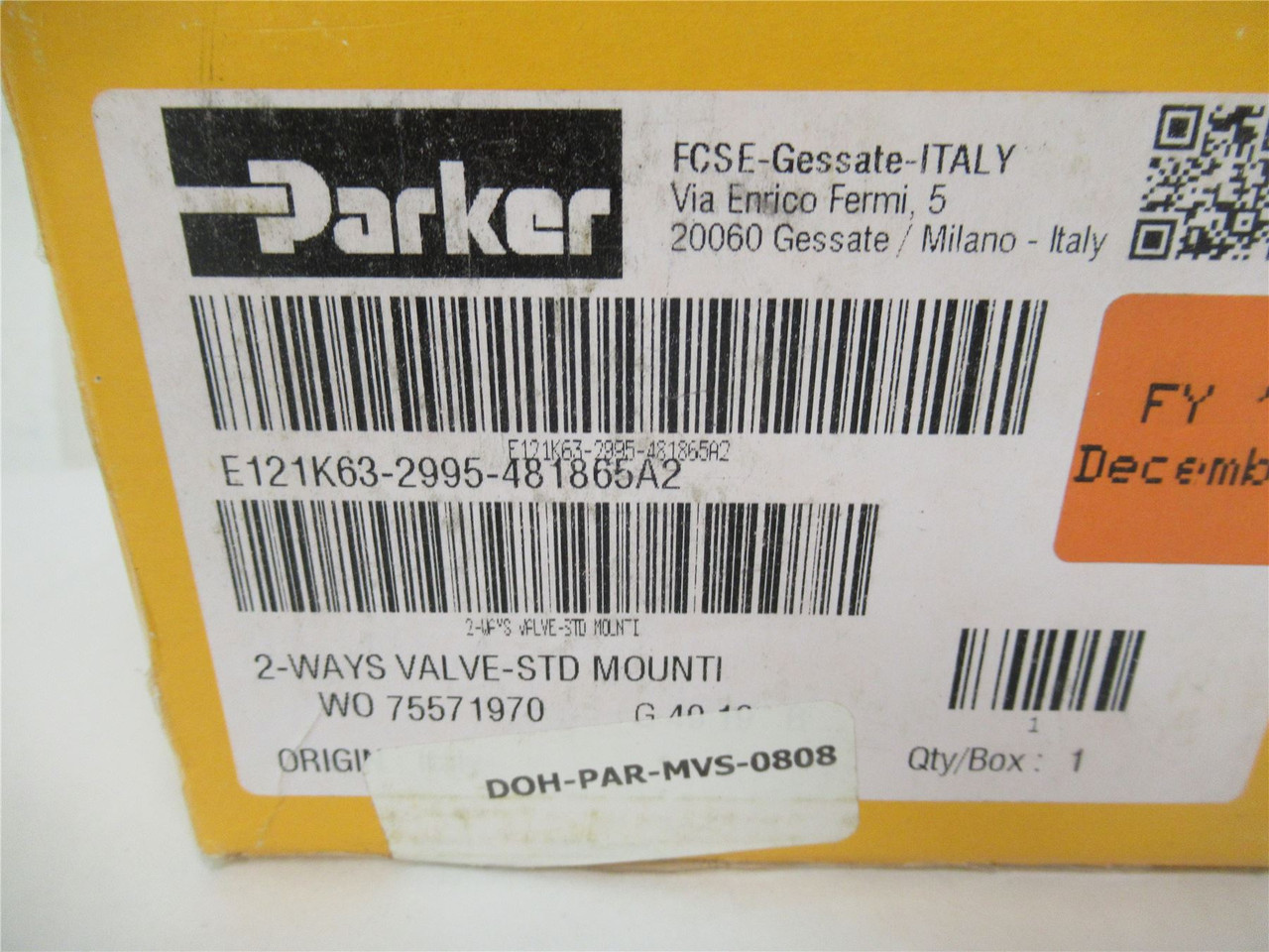 Parker E121K63-2995-481865A2; Solenoid Valve 2 Way 1/4" 24VAC