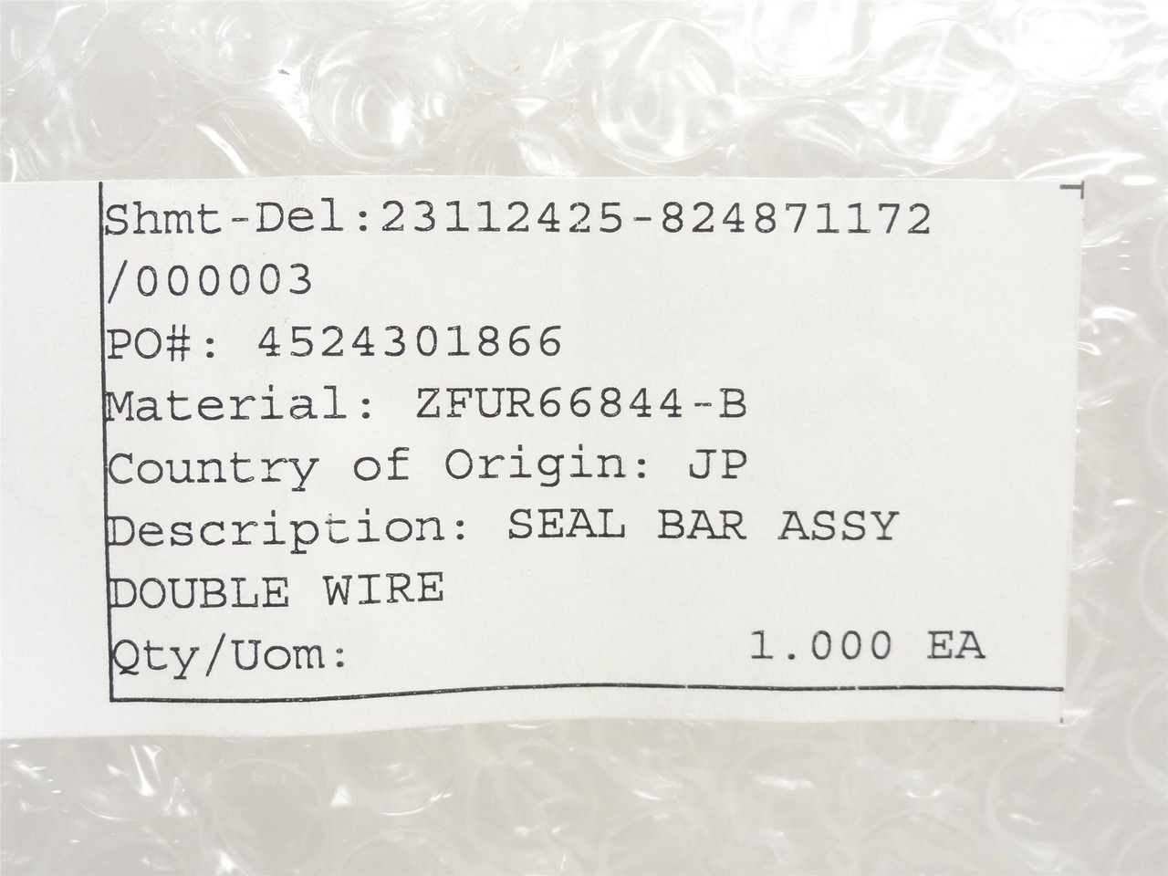 Cryovac FUR66844B; Wired Aluminum Seal Bar Assembly