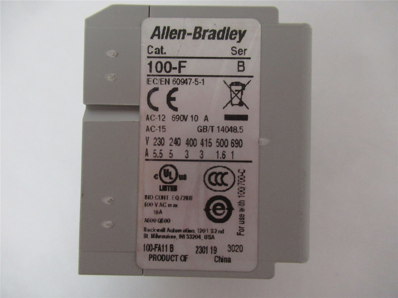 Allen-Bradley 100-F; Aux Contact Block 2-Pole 1 NO/1 NC 10A