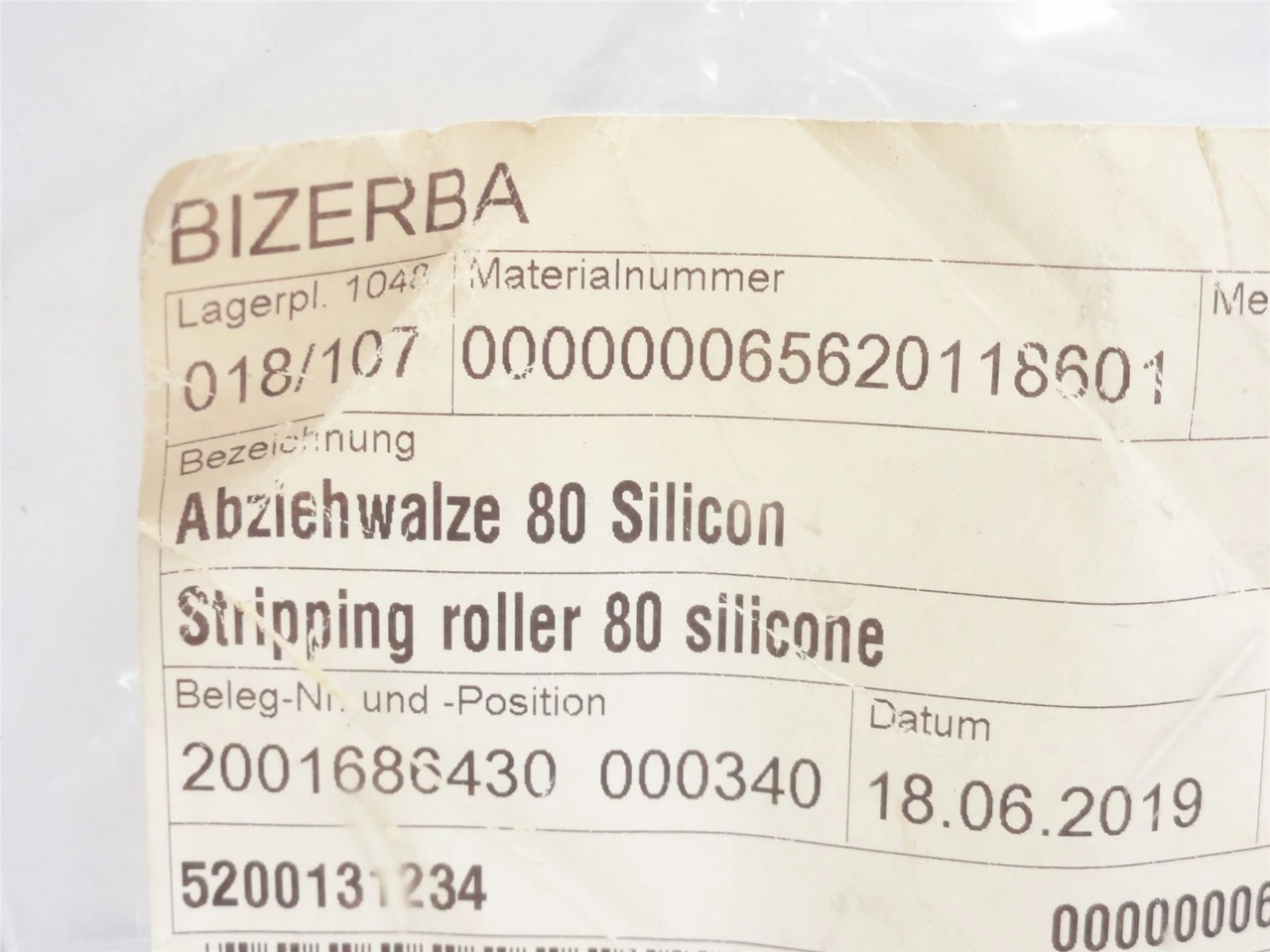 Bizerba 65620118601; Stripping Roller; 95mm Belt x 20mmOD