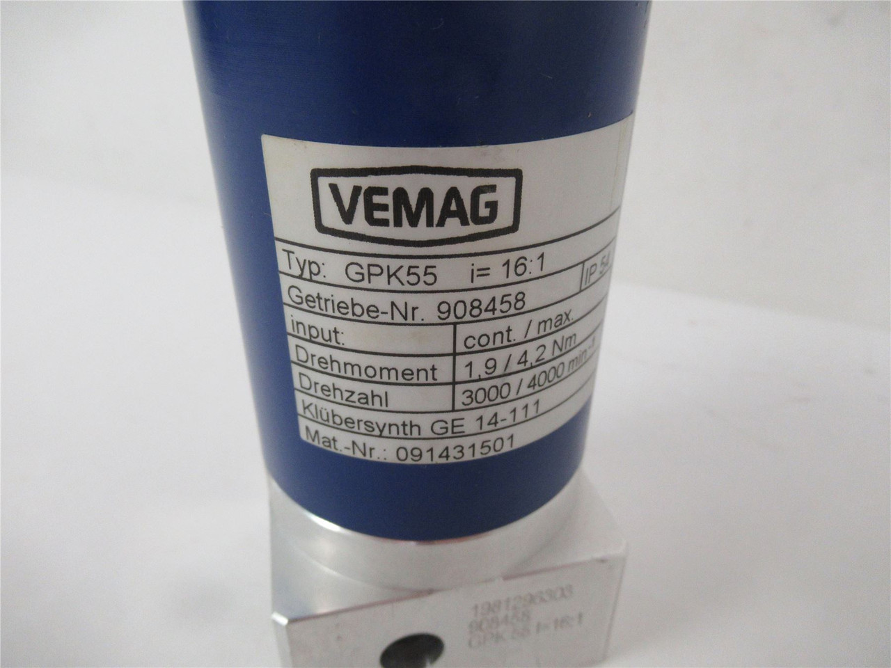 Vemag GPK55; Servo Drive Planetary Gearbox 16:1 1.9/4.2