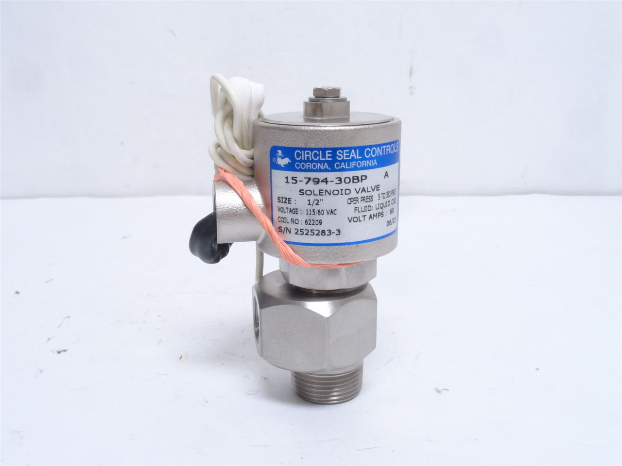 Circle Seal 15-794-30BP; Solenoid Valve; 1/2 x 3/4NPT; 350PSI